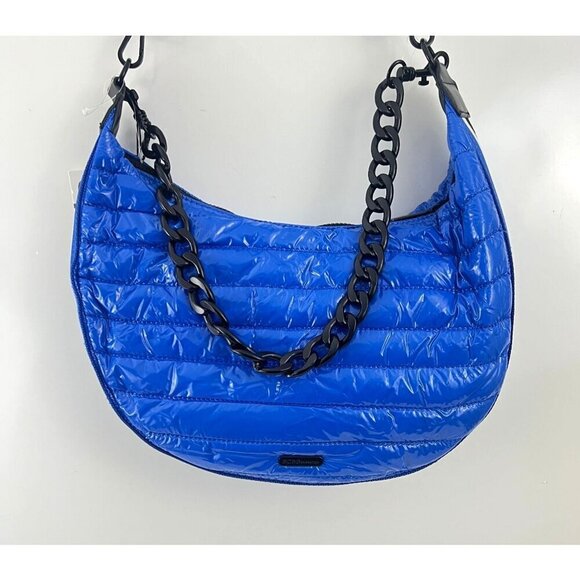 BCBGeneration Blue Quilted Puffer Hobo Bag 2 in 1 Chain Strap Shoulder Bag - Picture 3 of 11
